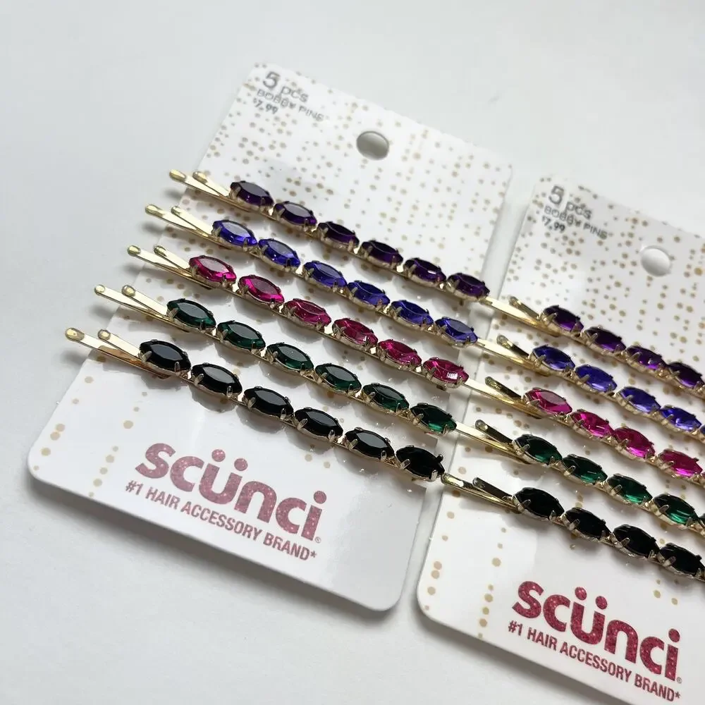 15-piece Scunci Goldtone Cute Multicolor‎ Rhinestone Bobby Metal Hair Pins